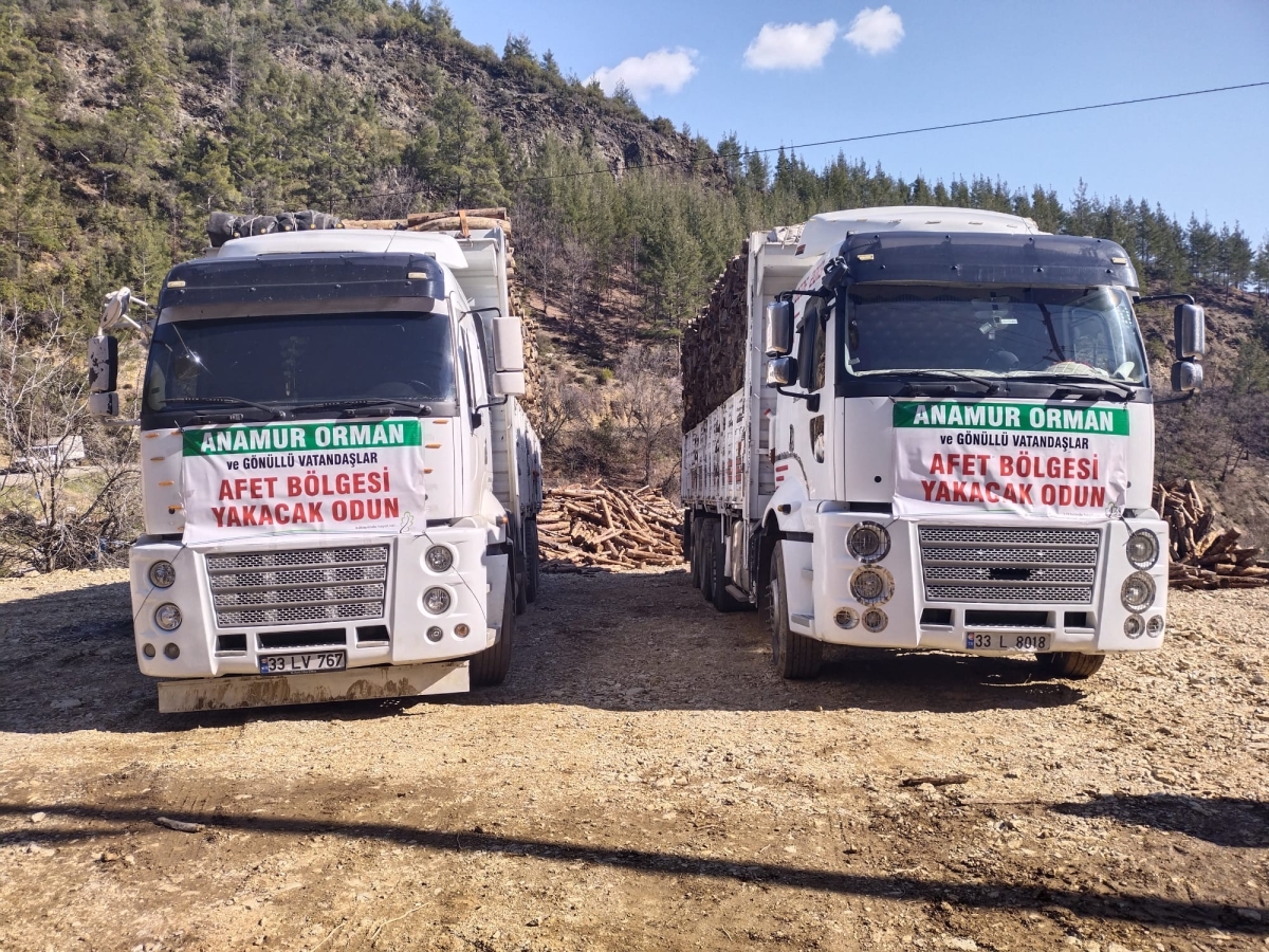 Anamur Orman İşletme Müdürlüğü Deprem bölgesine 13 odun kamyonu gönderdi.