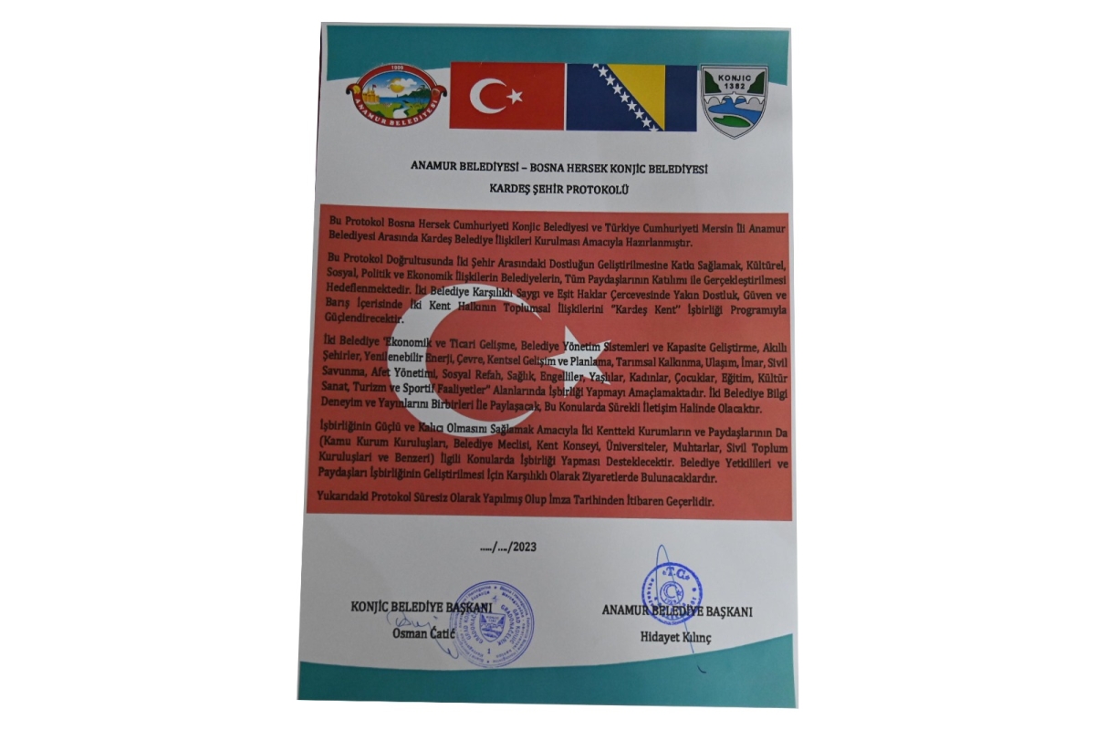 Anamur Belediyesi ile Bosna Hersek Konjic Belediyesi ile Kardeş Kent protokolü imzalandı.