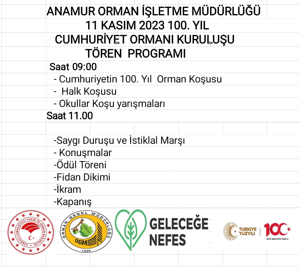 Anamur Orman İşletme Müdürlüğü'nden 100. Yıl Etkinliklerine Davet..