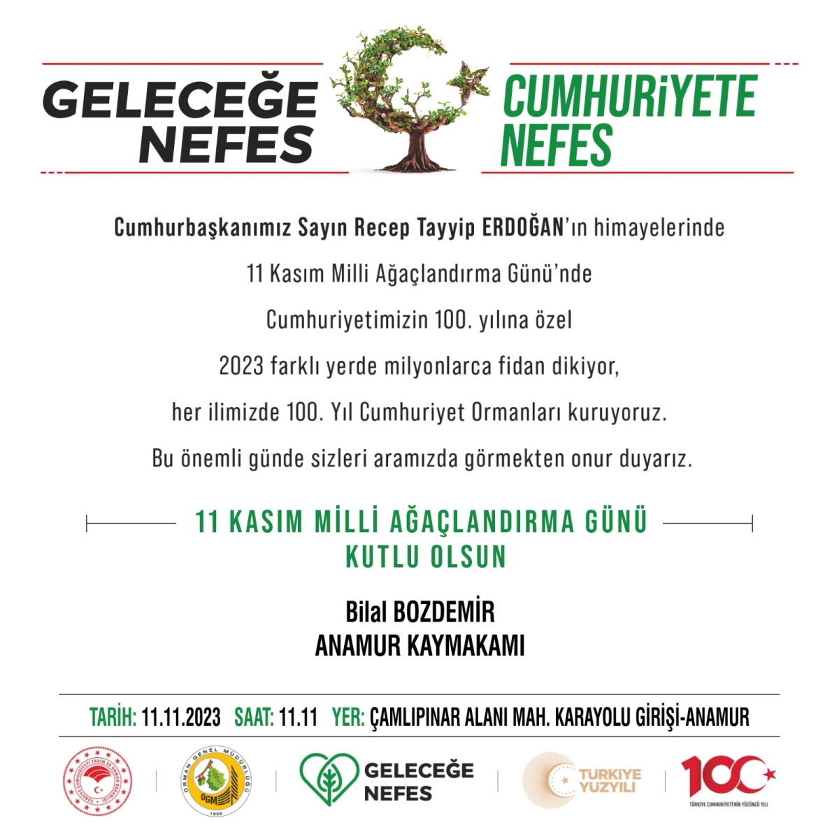 Anamur Orman İşletme Müdürlüğü'nden 100. Yıl Etkinliklerine Davet..
