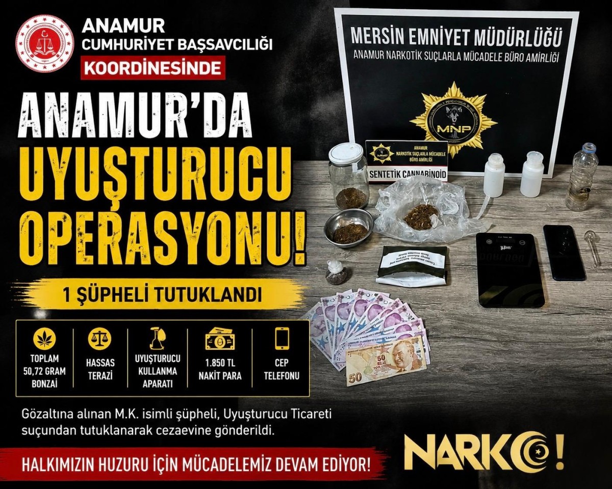 Anamur’da Uyuşturucu Operasyonu: 1 Şüpheli Tutuklandı